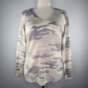 NWT Charter Club Luxury 100% Cashmere V-Neck Sweater Cream Camo Women’s Size L